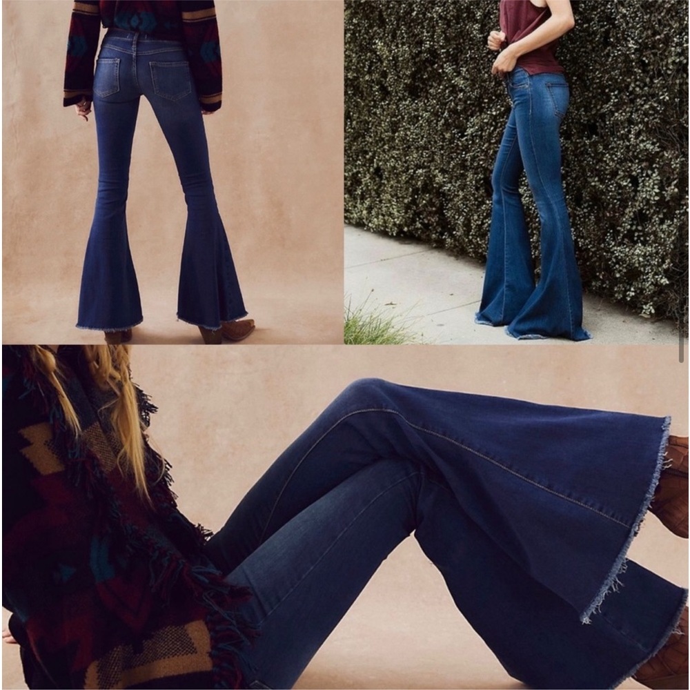 NWT Free People Super Flares Bellbottom Denim Jeans Low Rise Float On